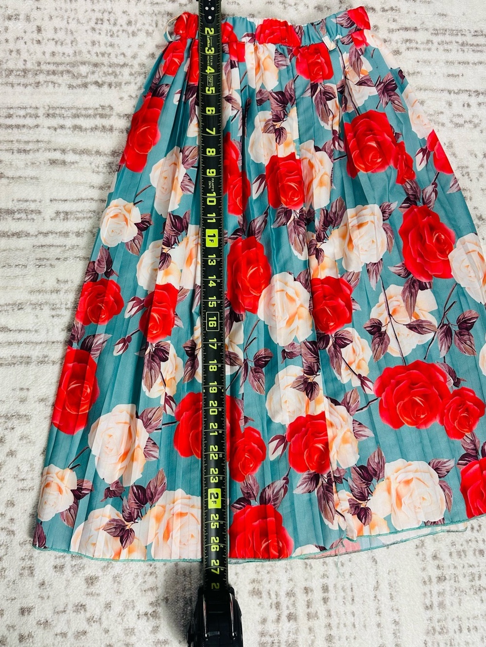 Girls Floral Pleated Maxi Skirt - Teal & Red - Picture 4 of 7